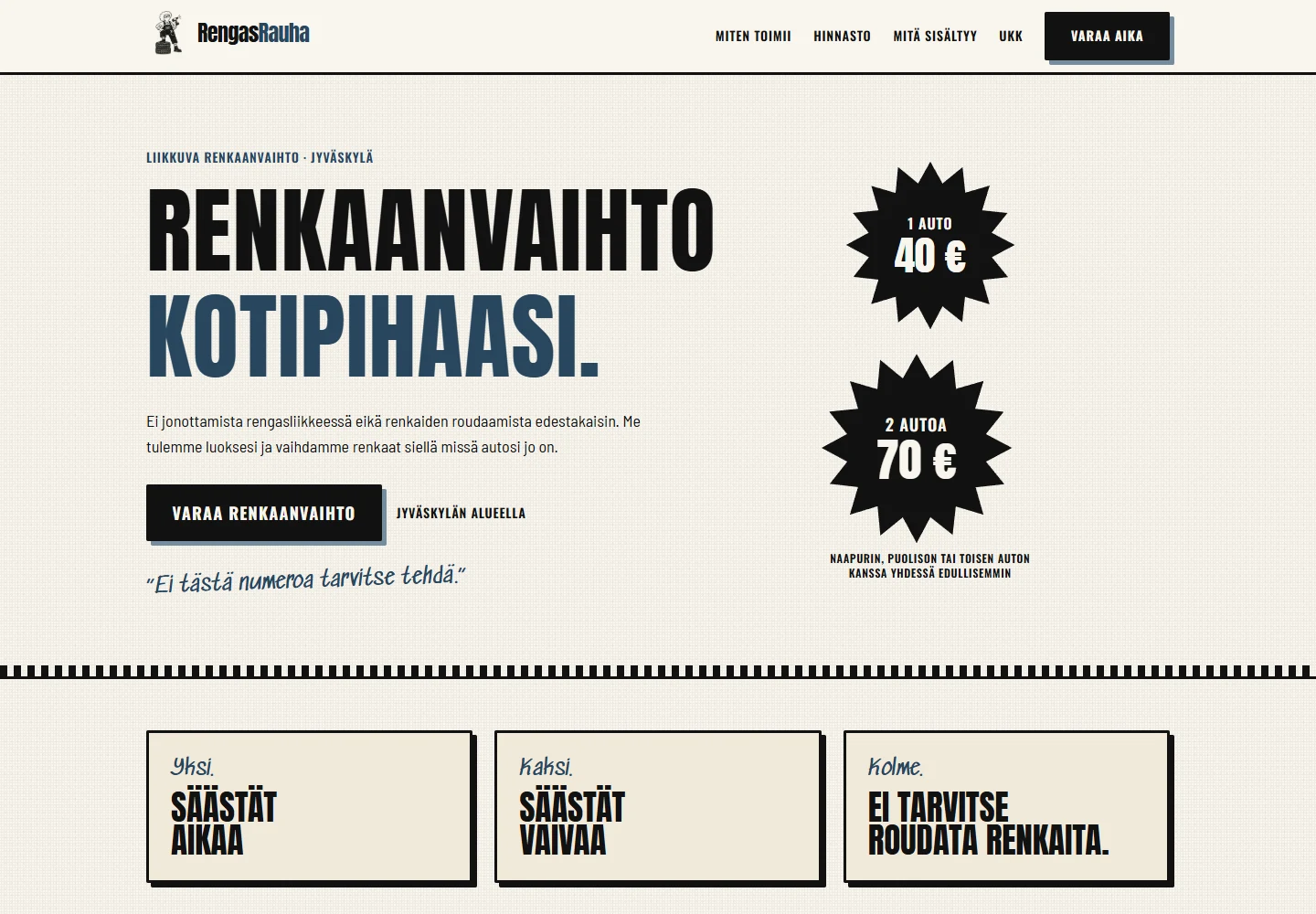 RengasRauha-sivuston todellinen etusivun kuvakaappaus